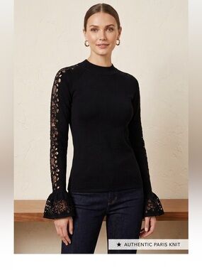 Anne Fontaine Black Lace Sleeve Blouse